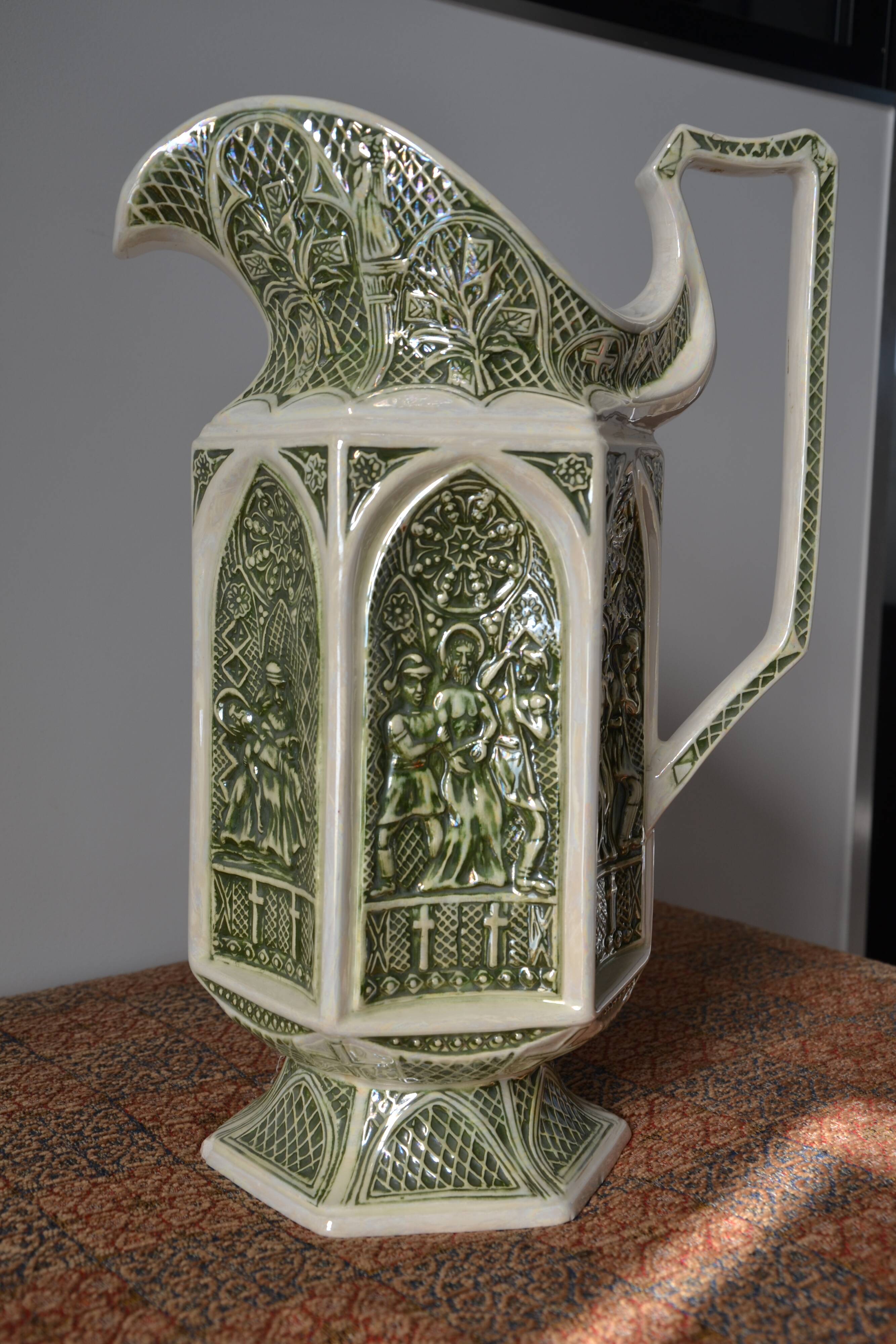 Decorative pitcher/sculpture in ceramic signed JMS