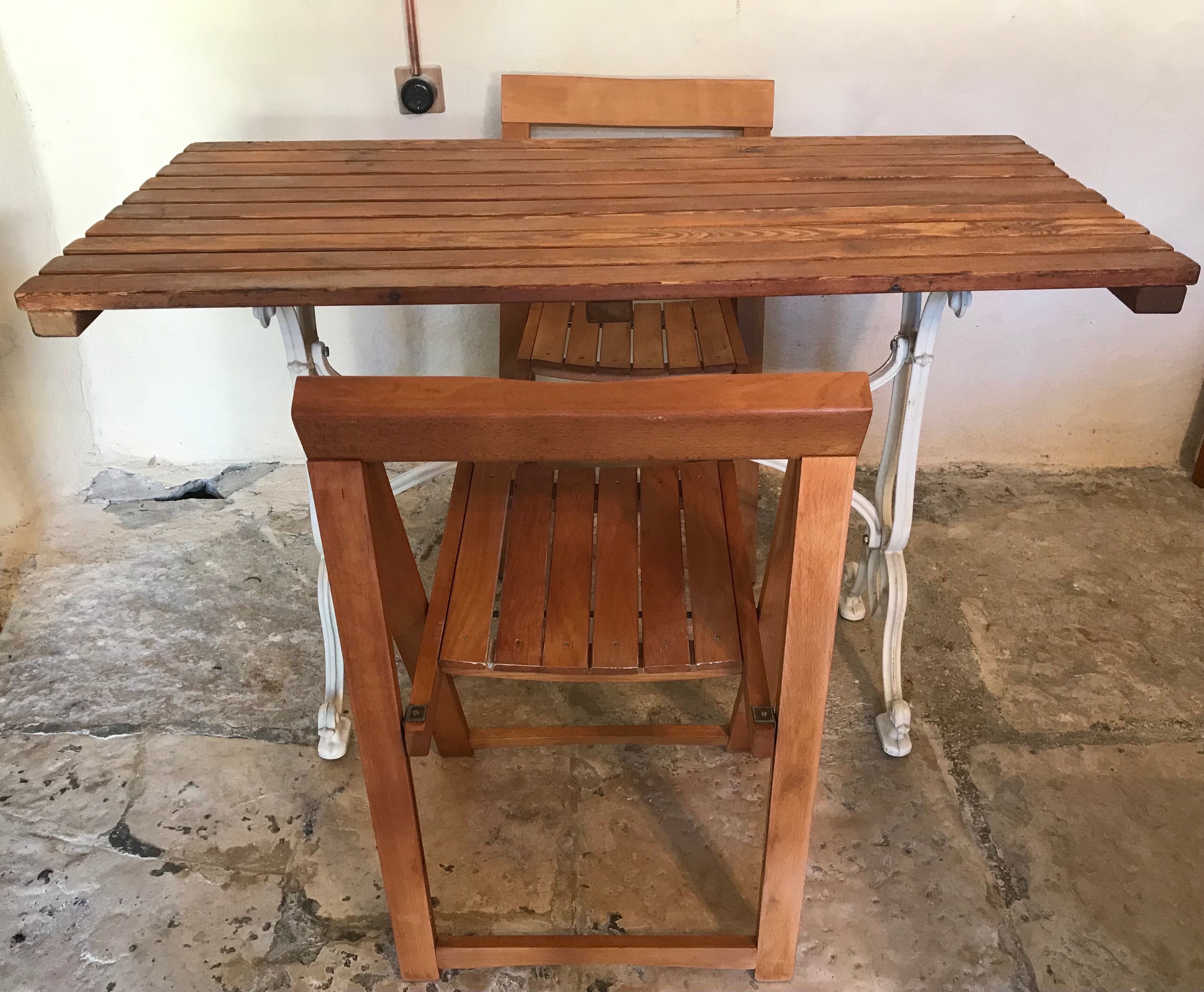 Vintage bistro table base white cast iron