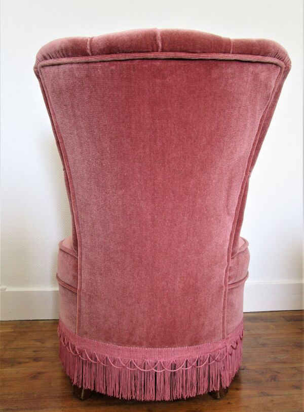 Fauteuil velours rose poudré chauffeuse style napoléon iii vintage