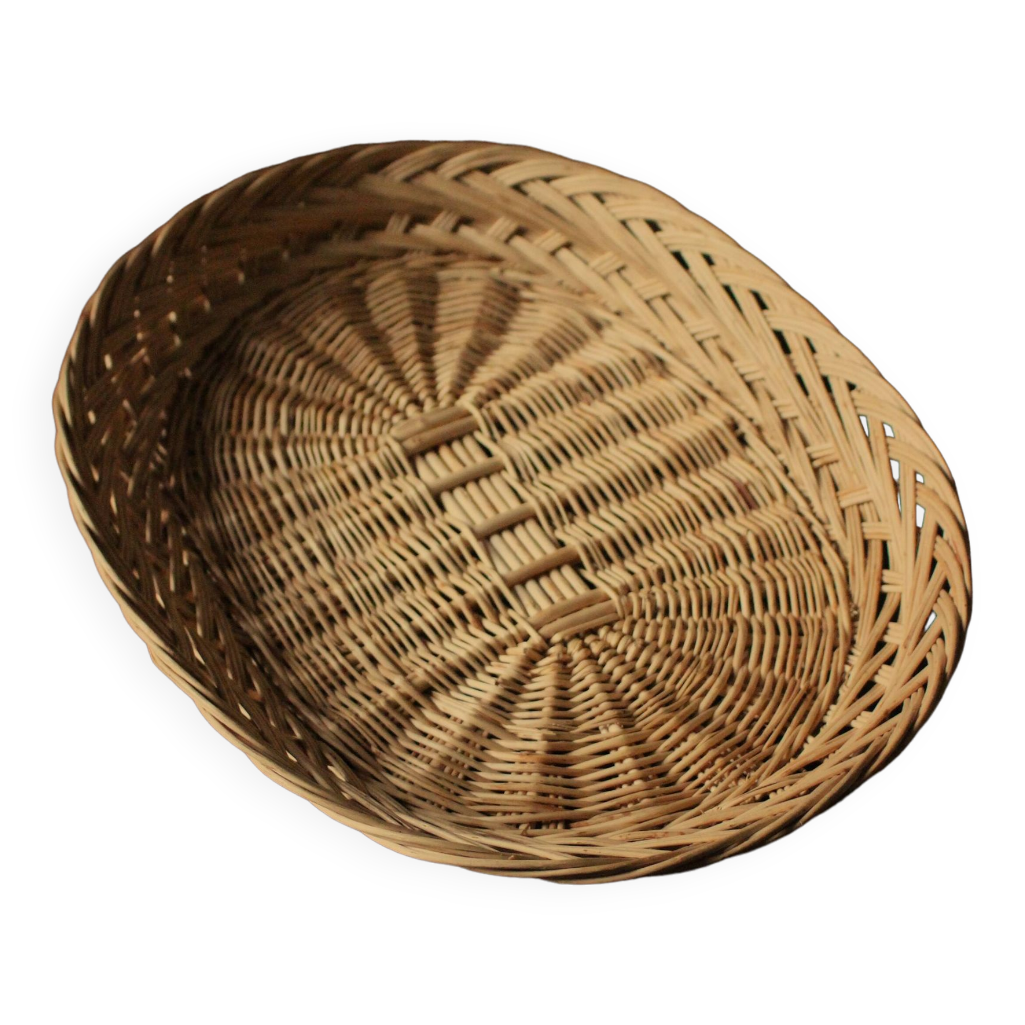 Basket oval base light wicker border vintage basketry