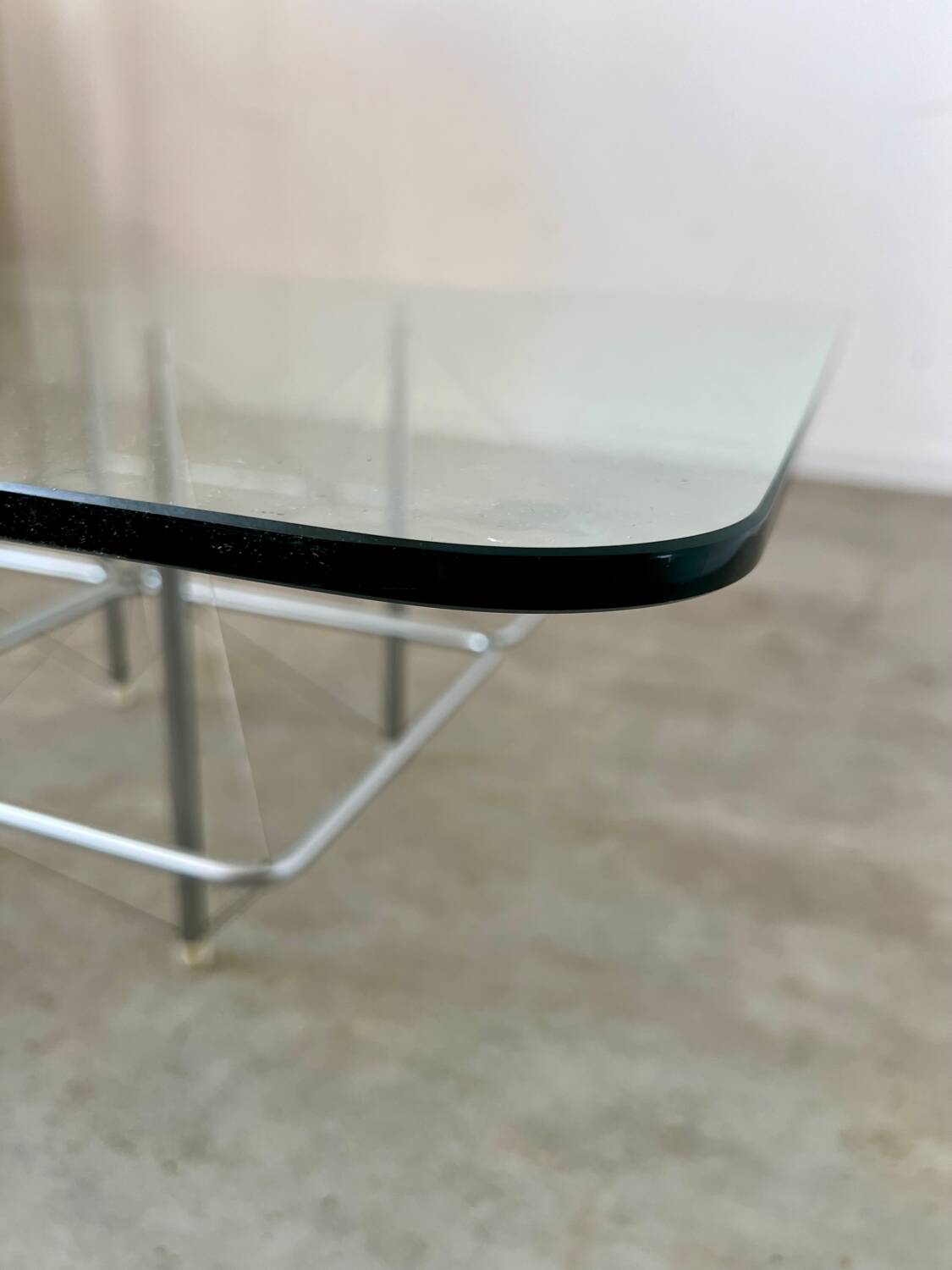 Old Italian design architectural coffee table from the 70s vintage glass and metal
