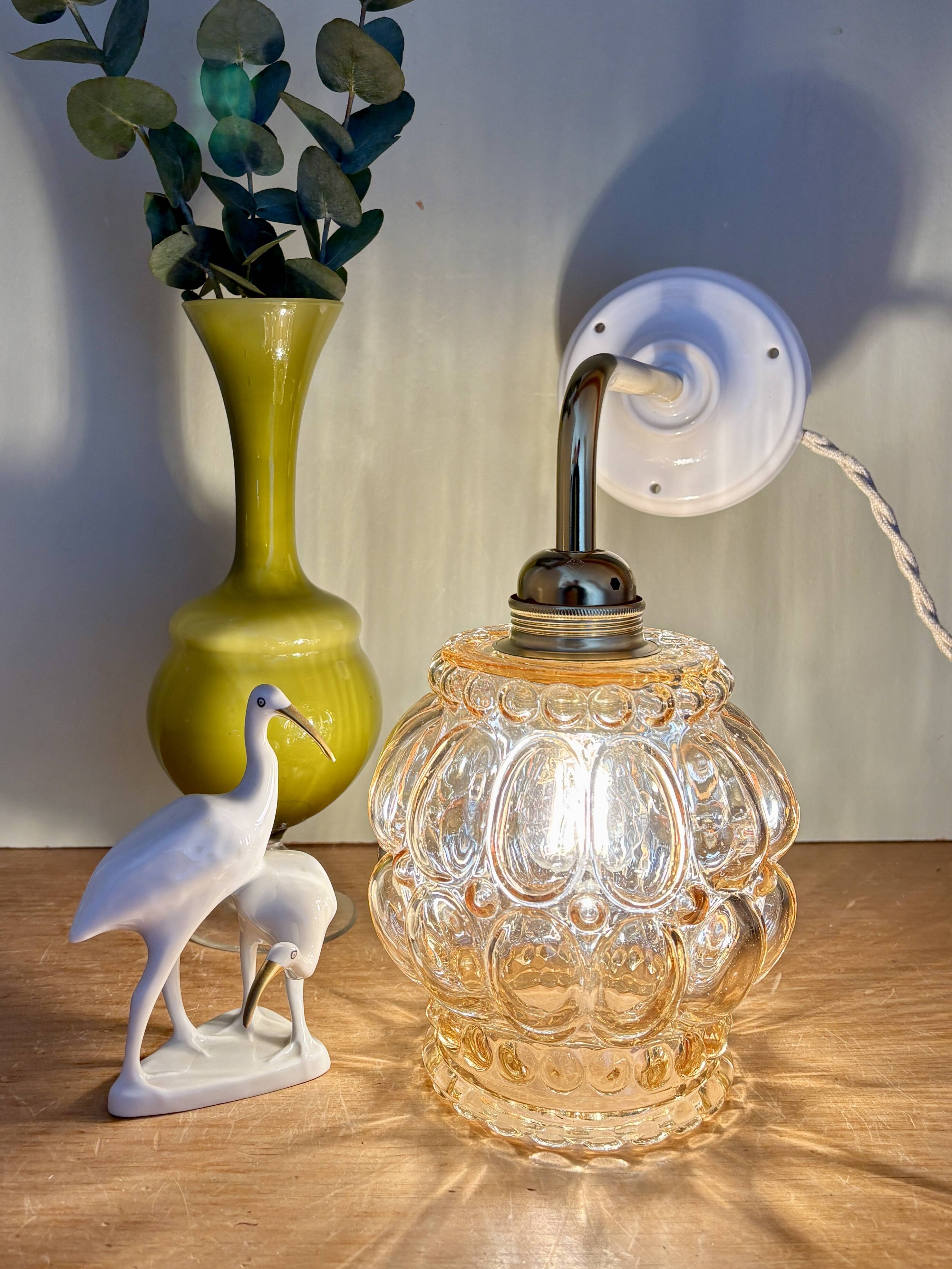 Vintage globe angled wall light in bubbled glass