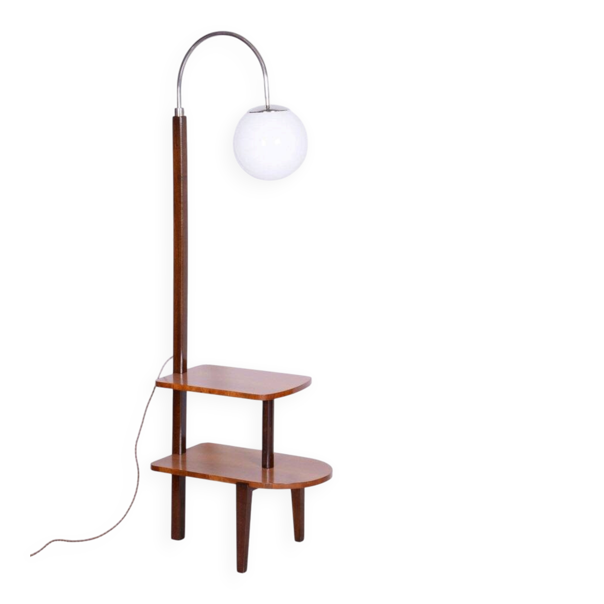 Czech Art Deco Floor Lamp in Walnut attributed to Jindřich Halabala for Up Závody, 1930s