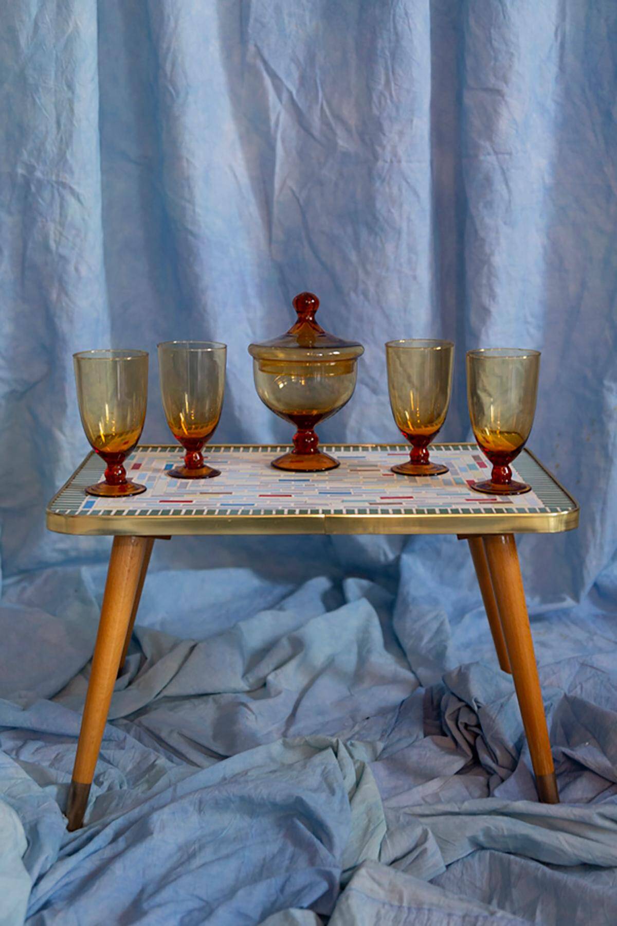 Set of four glasses and a sugar bowl Murano, Europe, 1960s