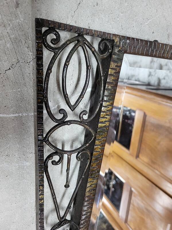 1930 art deco mirror in wrought iron with beveled glass