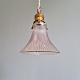 Suspension/baladeuse Art Déco en verre transparent rainuré, 1920-30 