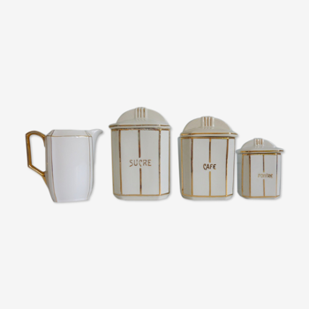 4 pots porcelaine blanche, décors dorés