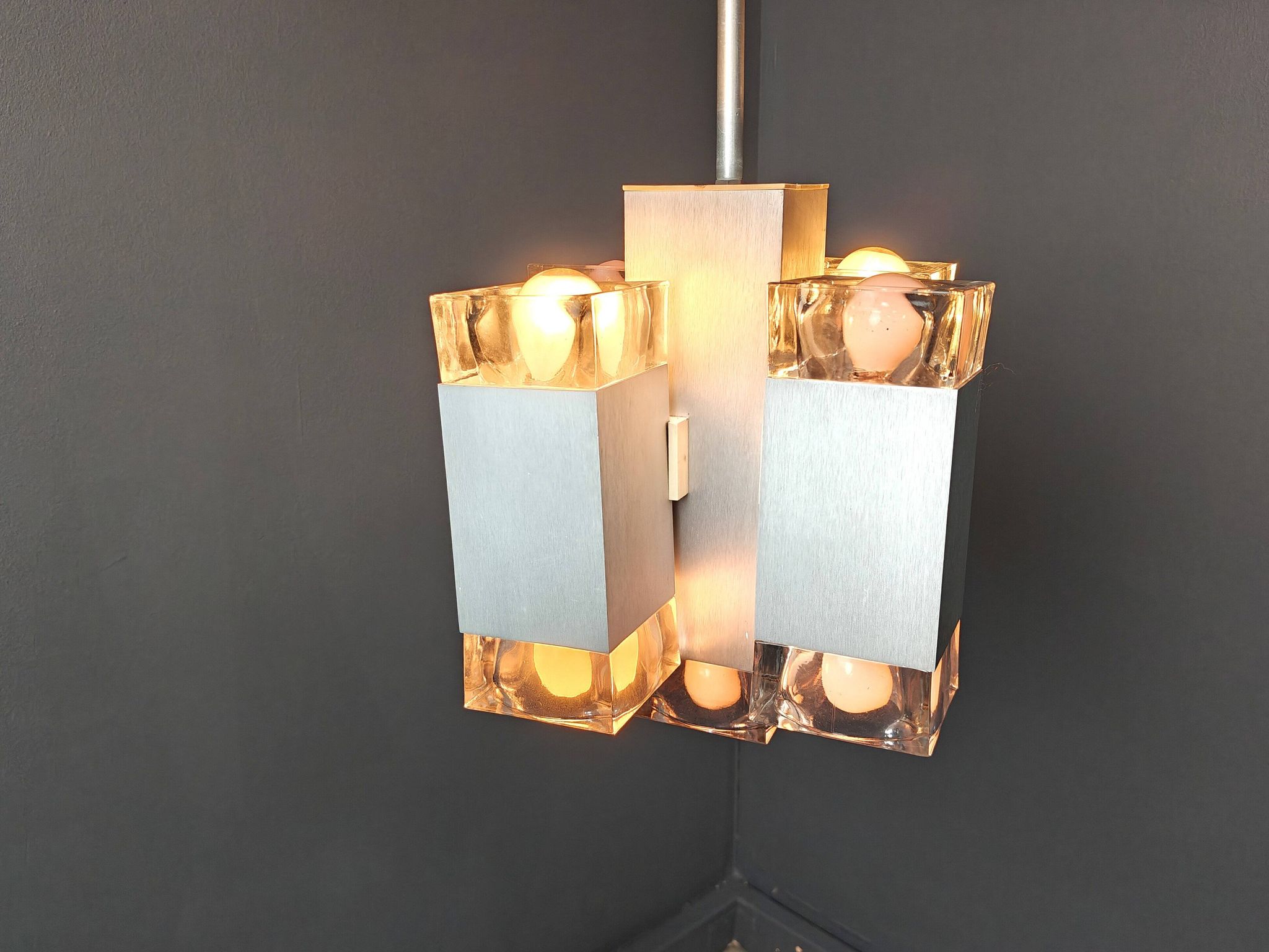 Vintage Italian cubic chandelier by Gaetano Sciolari, 1970s
