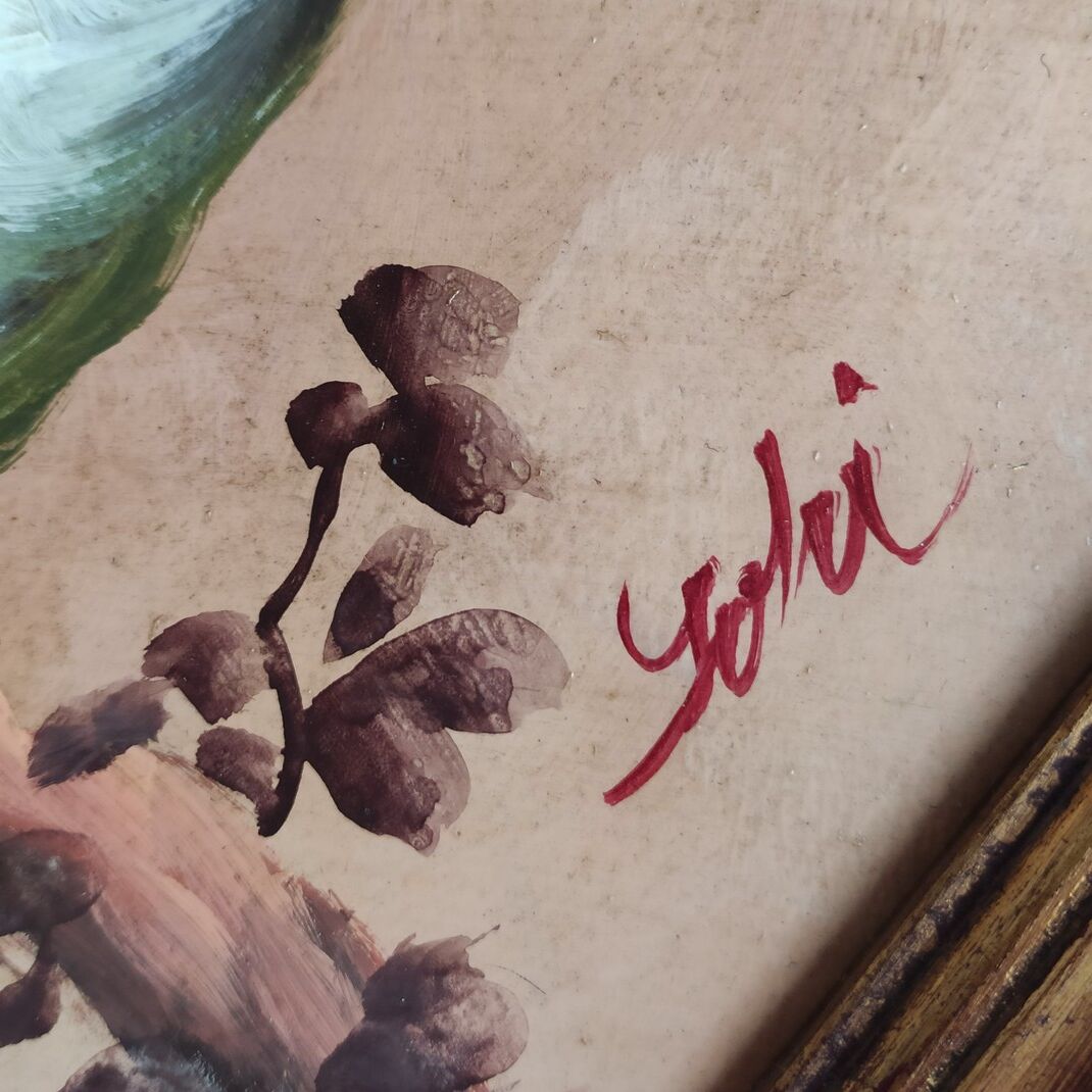 Tableau oiseau bois peint