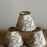 3 abats-jours en toile de Jouy grise et beige