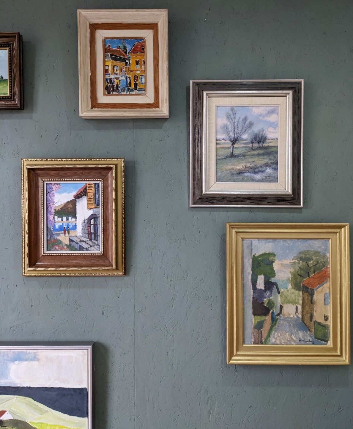 Mid-Century Modern Swedish Oil Painting "Pedestrians", Framed Street Scene