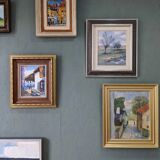 Mid-Century Modern Swedish Oil Painting "Pedestrians", Framed Street Scene