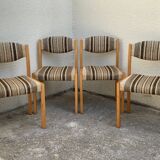 Suite of 4 chairs self beech brass and wool 1960
