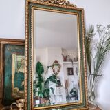 Gold and fir green beveled mirror, Louis XVI/Regency style, 1970