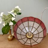 Vintage red and white mother-of-pearl lampshade pendant light