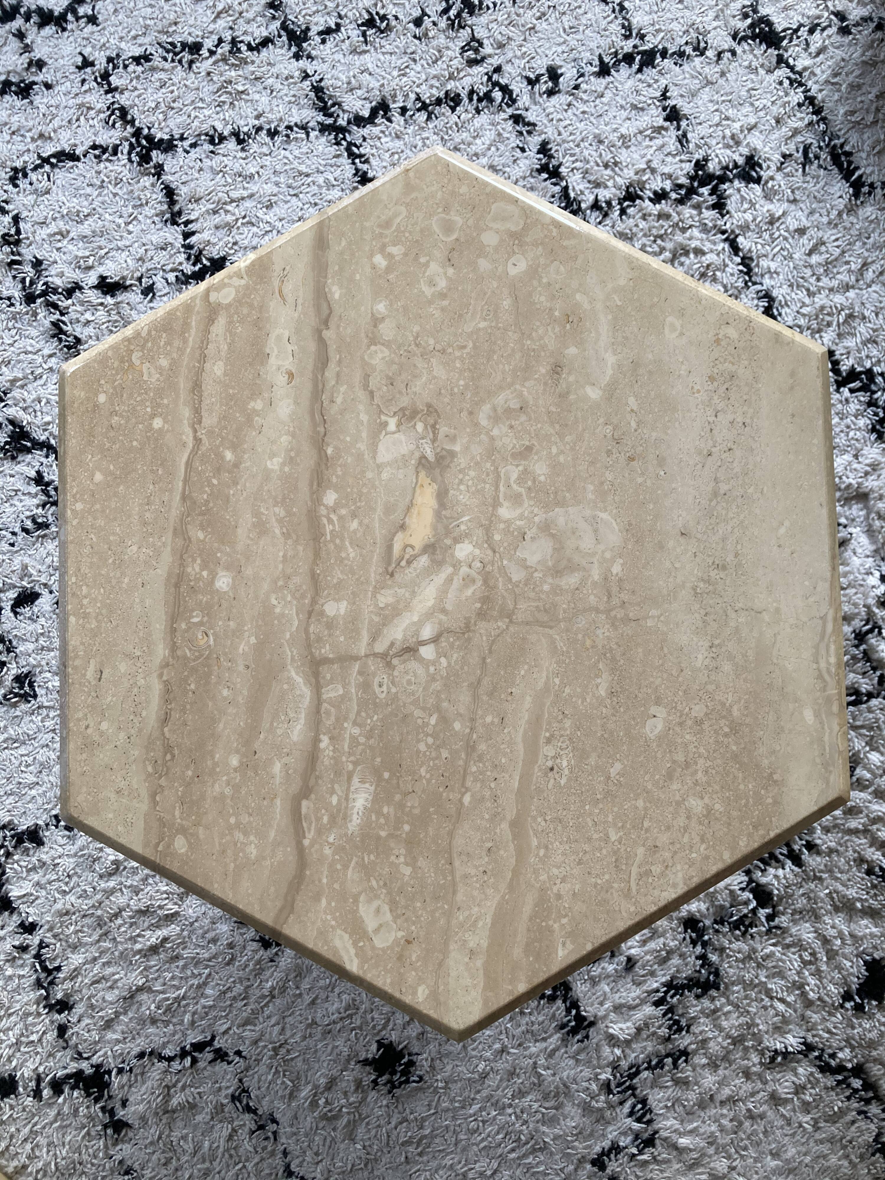 Set of 3 hexagonal coffee tables in 70s travertine