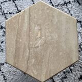 Set of 3 hexagonal coffee tables in 70s travertine