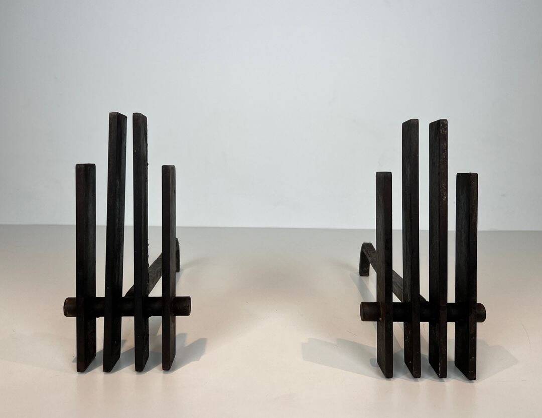 Pair of Modernist Steel Andirons