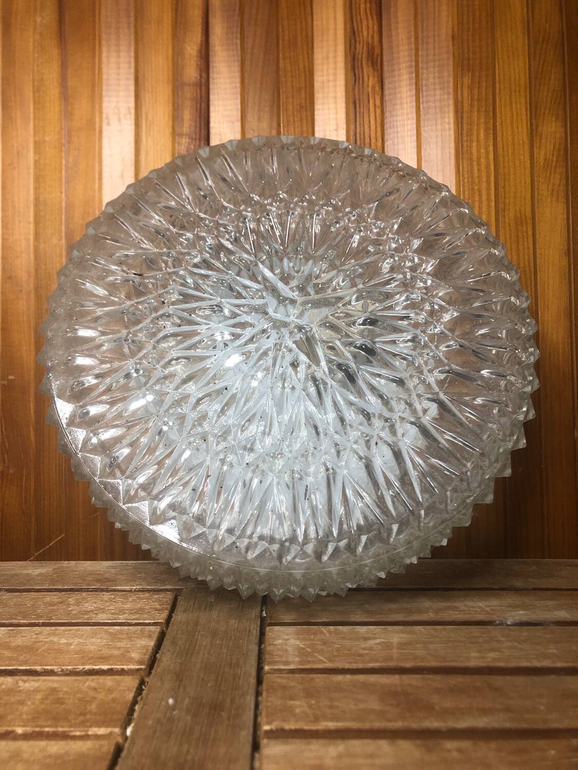Old molded glass ceiling light + vintage metal support
