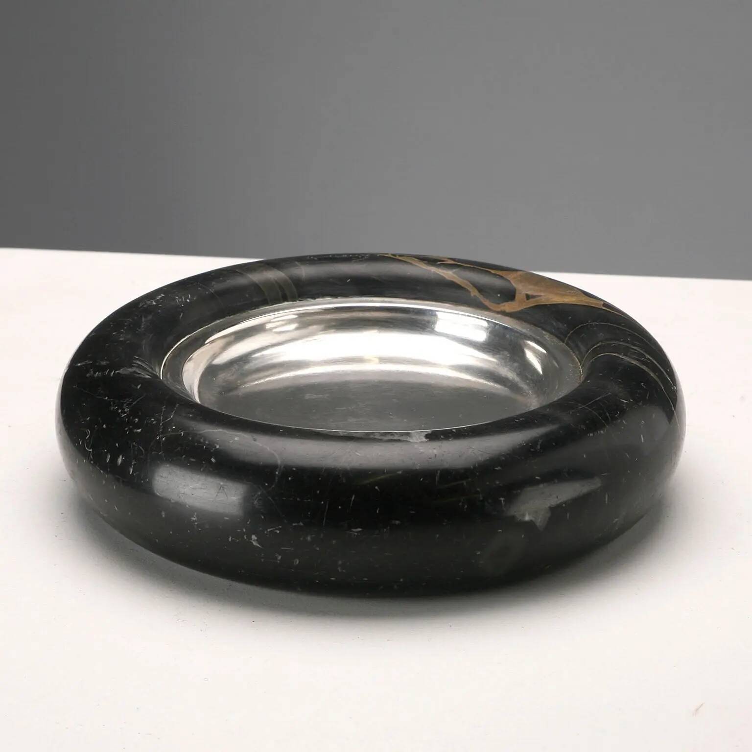Vintage black and silver marble catchall, Italy, 1970s