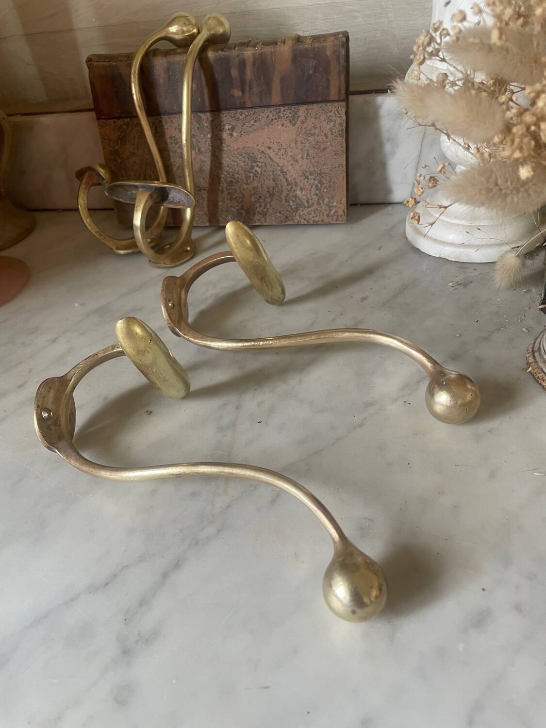 Pair of 19th century brass ball hooks