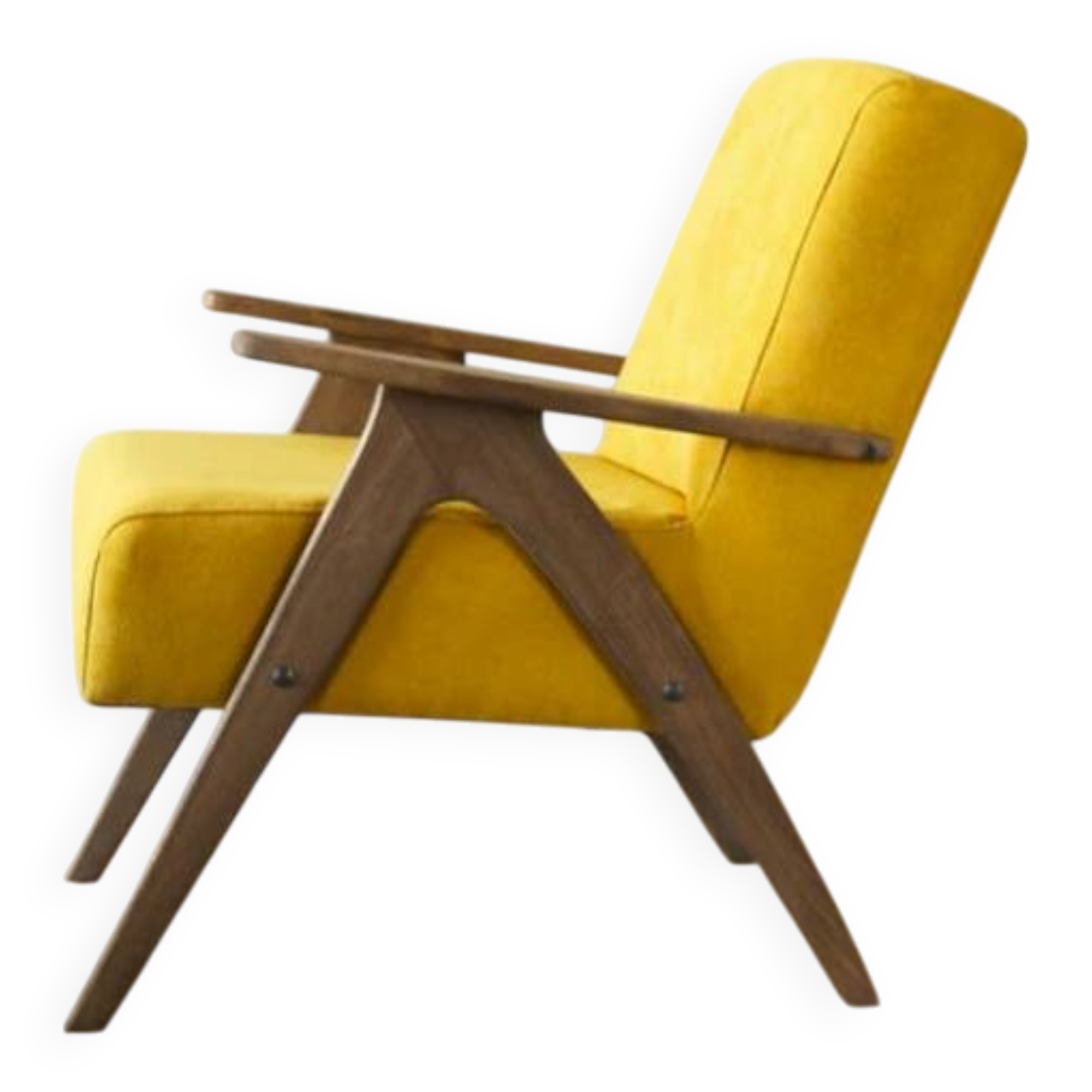 Fauteuil vintage en tissu jaune