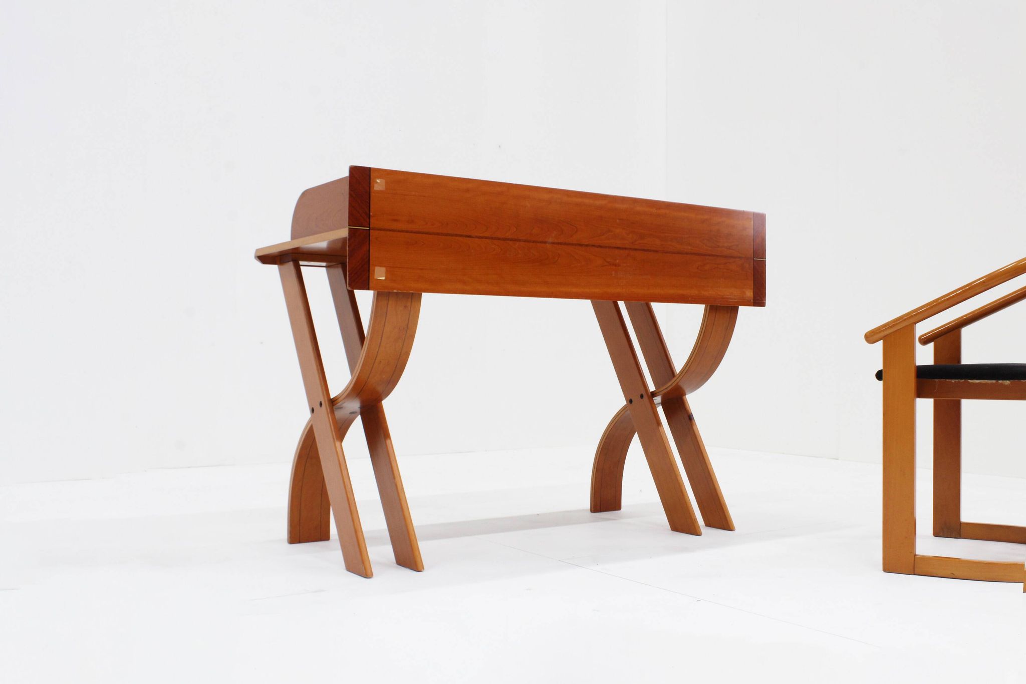Vintage Italian wooden desk and chair 1970s