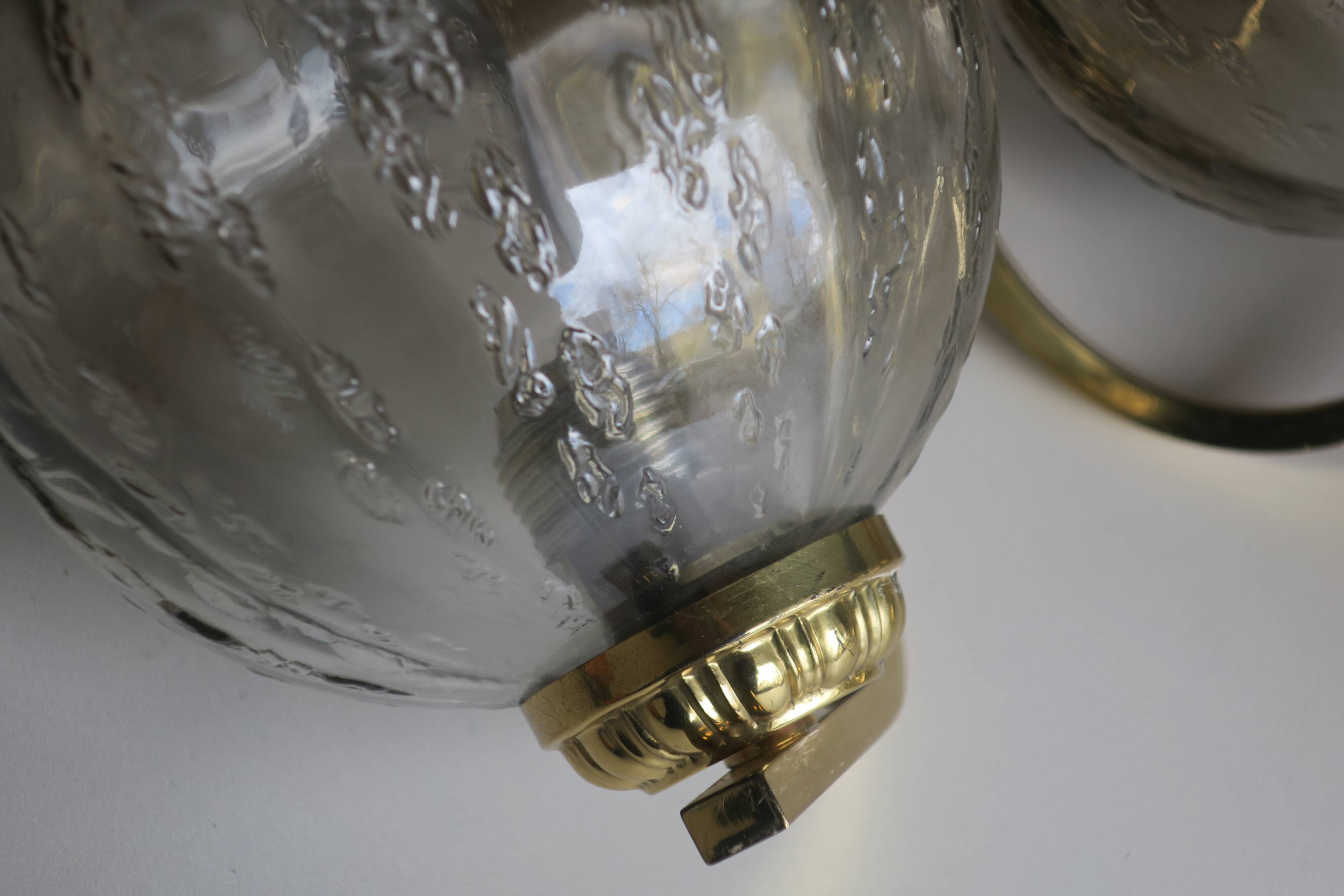 Vintage pair of brass and glass double wall lights, 1970s