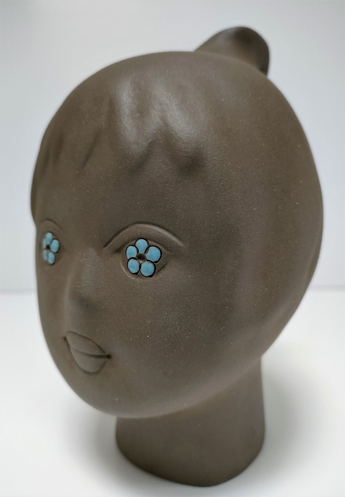 Tête céramique sculpturale à émaillage bleu Tekt design années 60