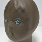 Tête céramique sculpturale à émaillage bleu Tekt design années 60