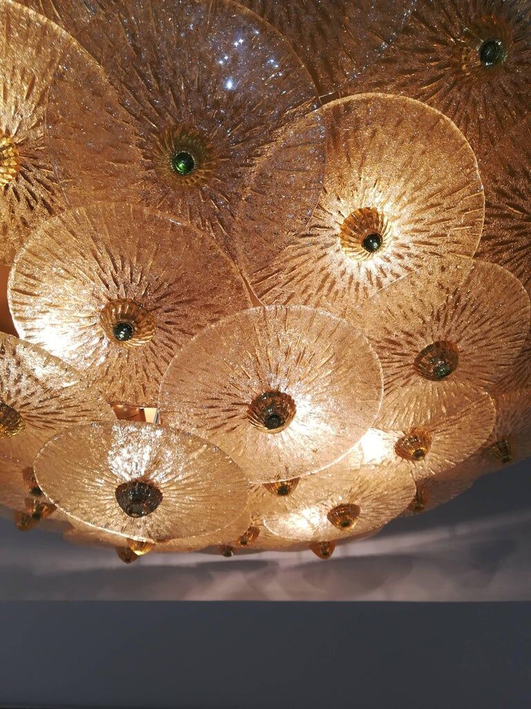 Large Murano gold glass disc ceiling light