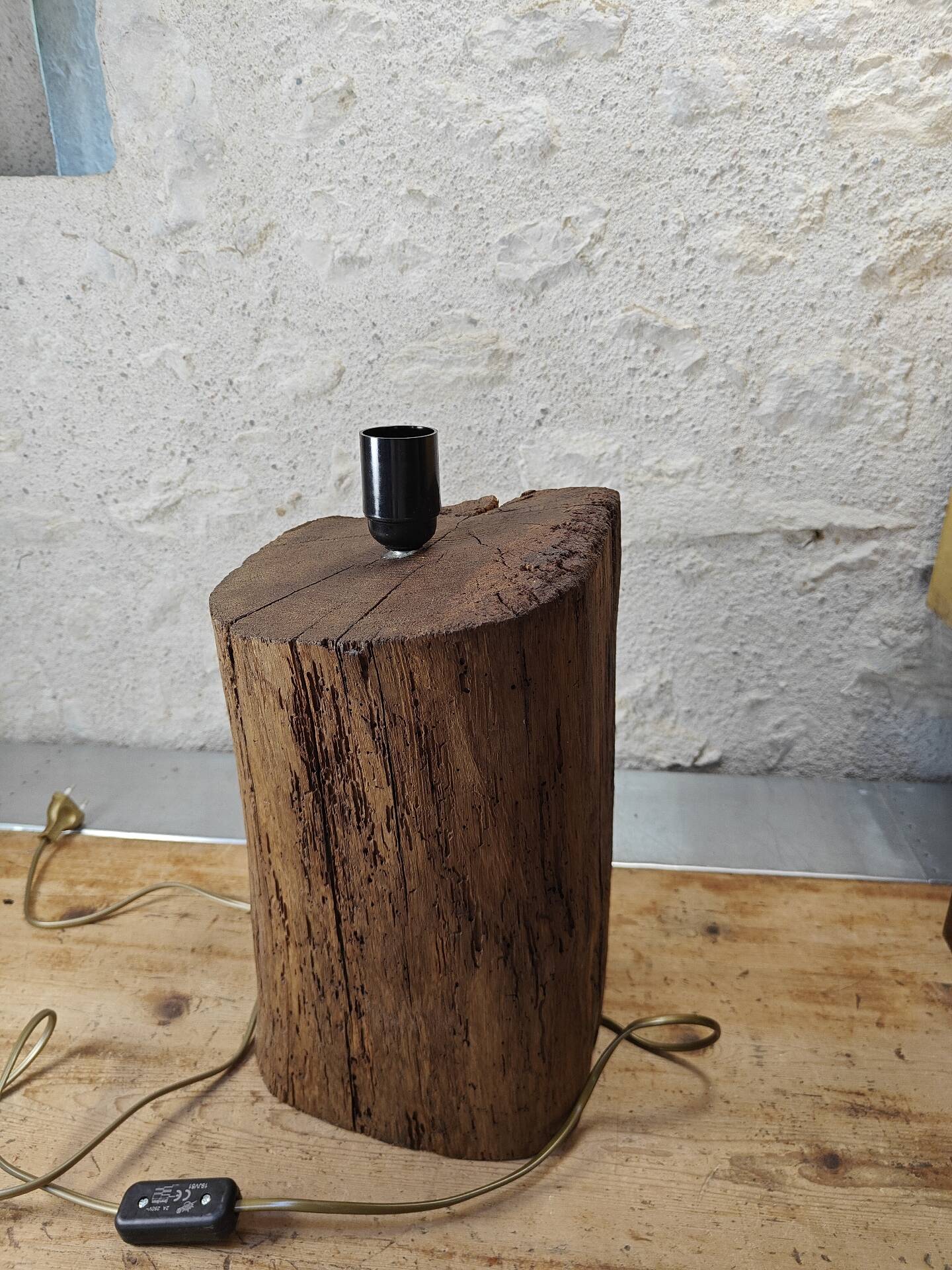 Brutalist table lamp in solid oak