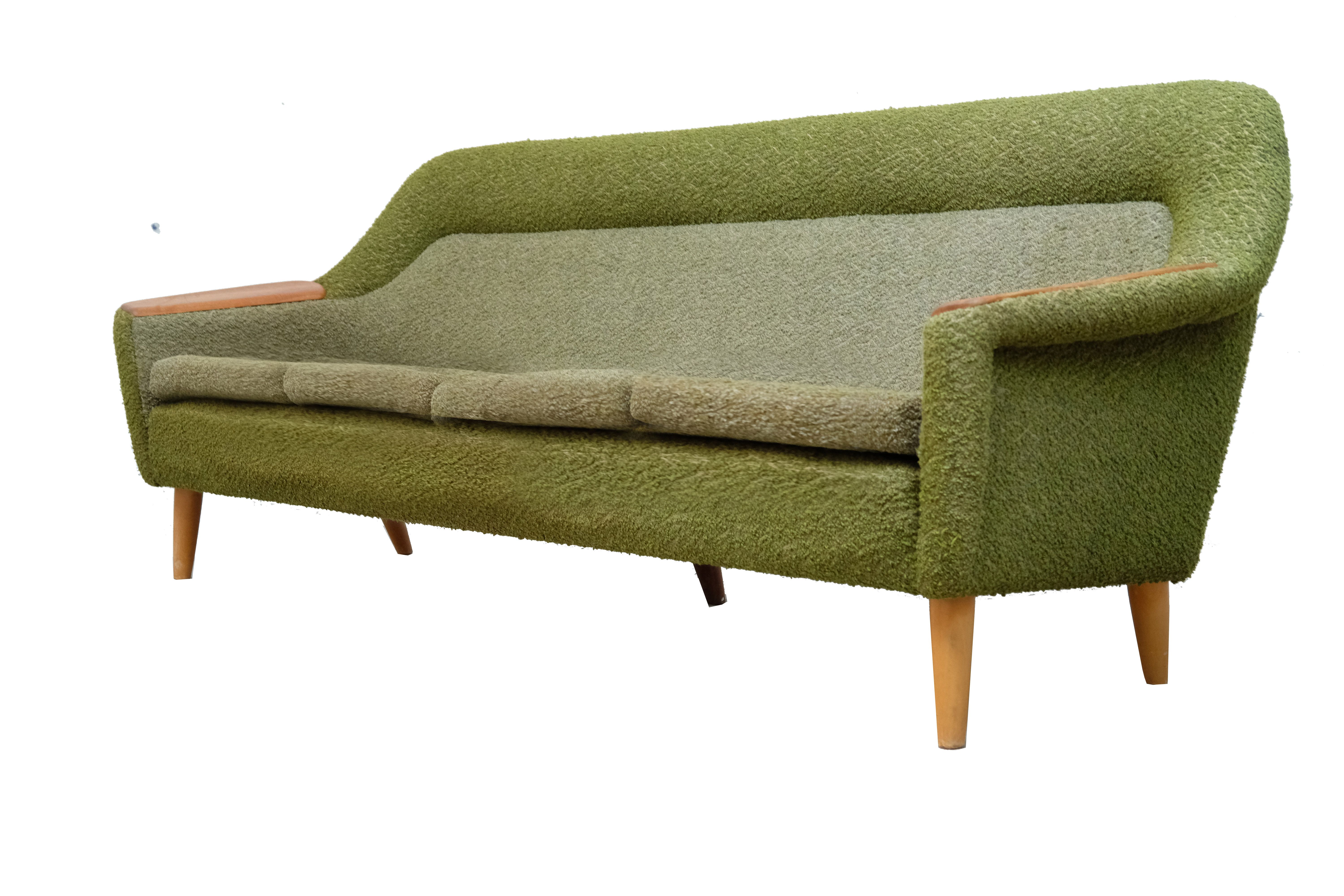 Vintage olive boucle sofa, 1970's norway