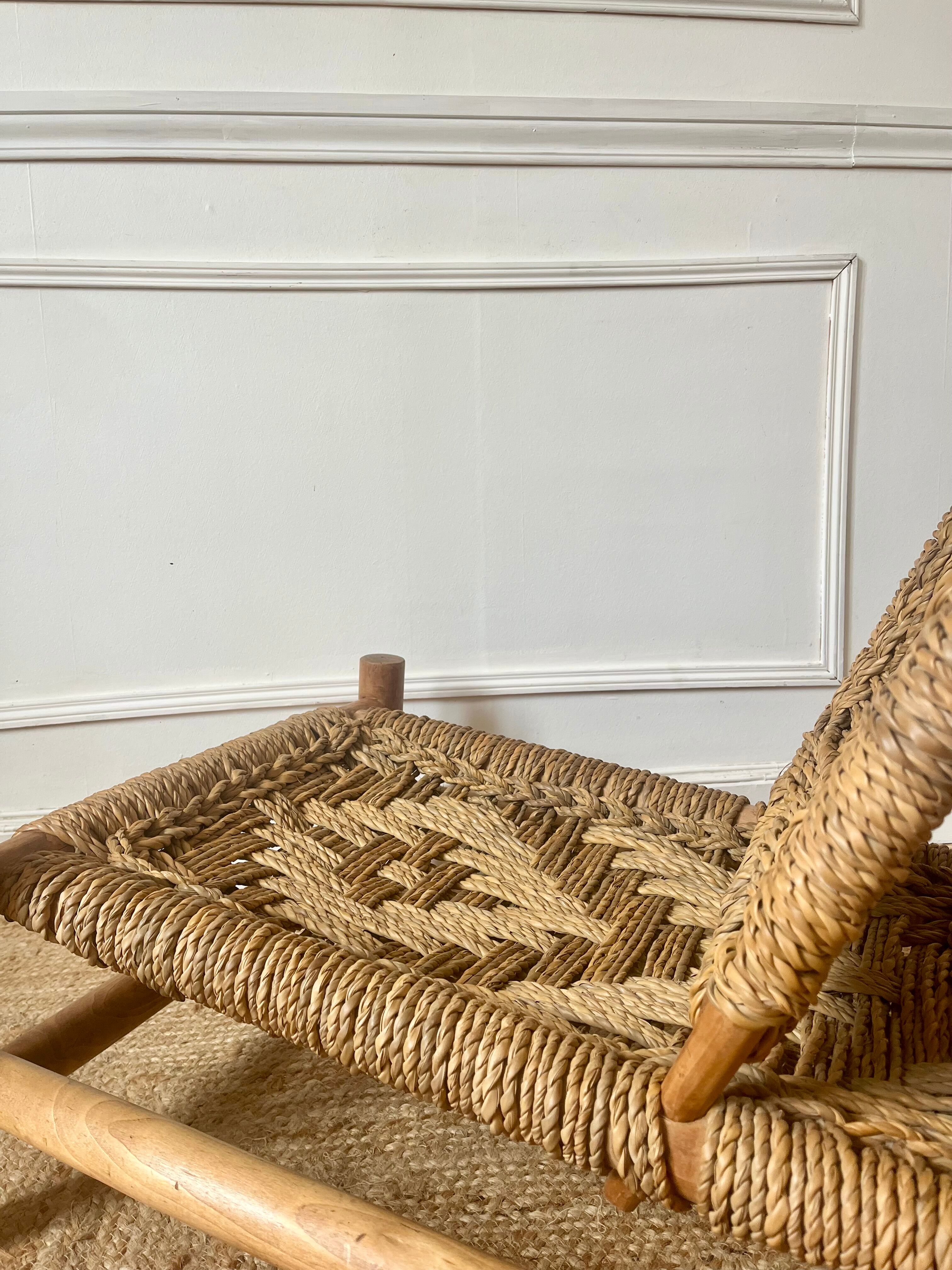 Wood and rope armchair by Audoux and Minnet from the 1950s.