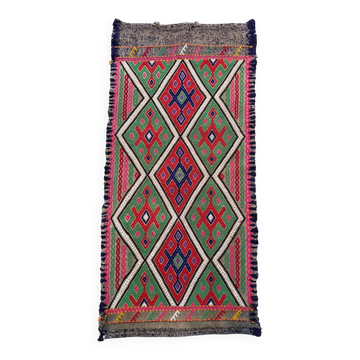 Vintage Turkish mini kilim 42x87 cm wool small kelim runner, shabby chic 2577