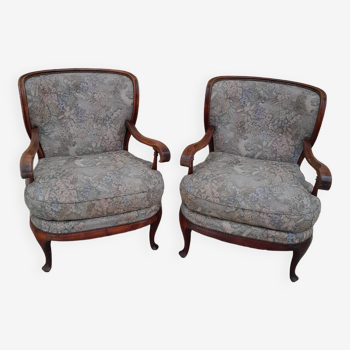 Pair of vintage antique bergère armchairs