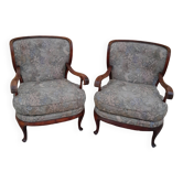 Pair of vintage antique bergère armchairs