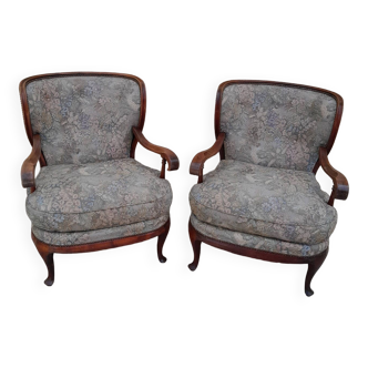 Pair of vintage antique bergère armchairs