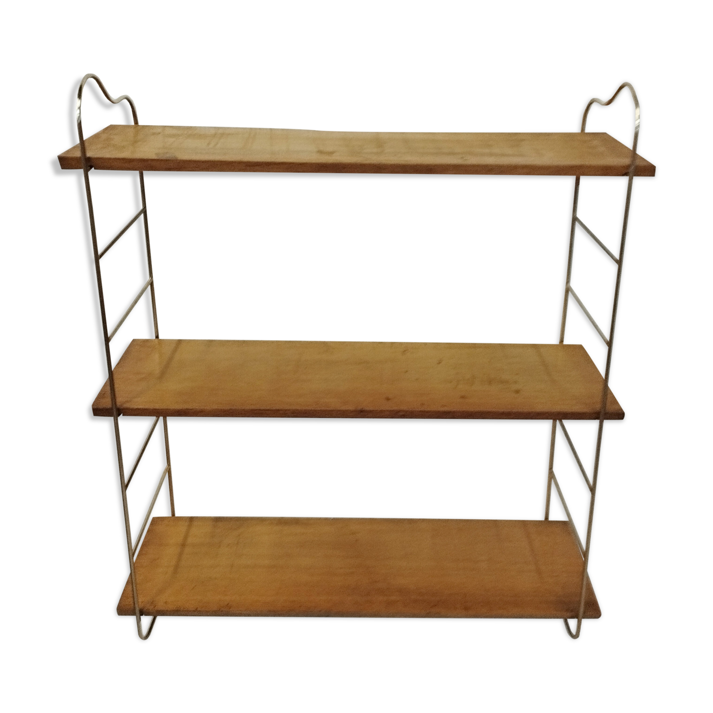 Wall shelf string wood and brass