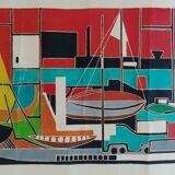Gouache on paper signed mid-20th century boats port 1959