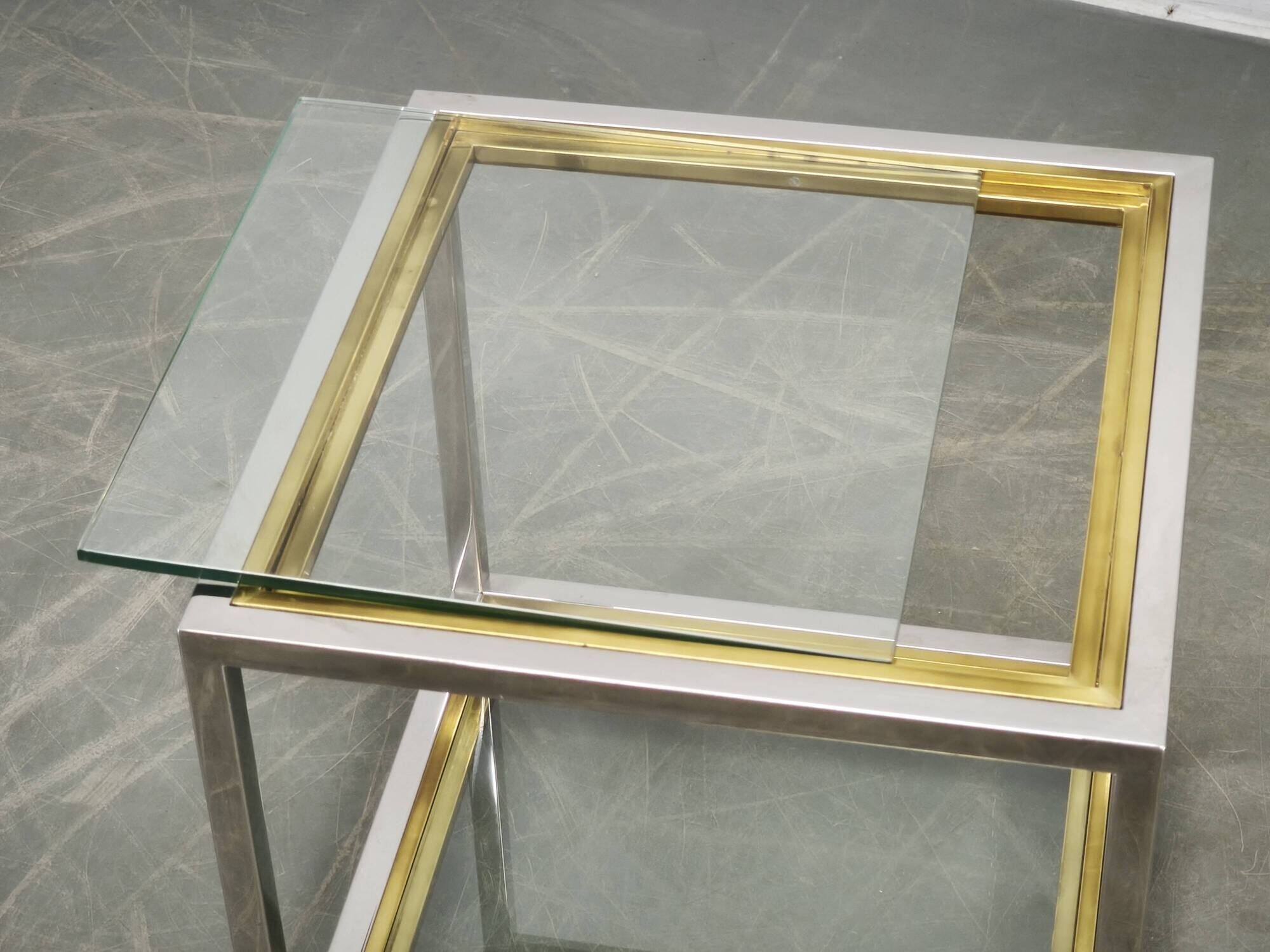 1970s Italian Chrome, Brass and Glass Nesting Tables, Set of Three
