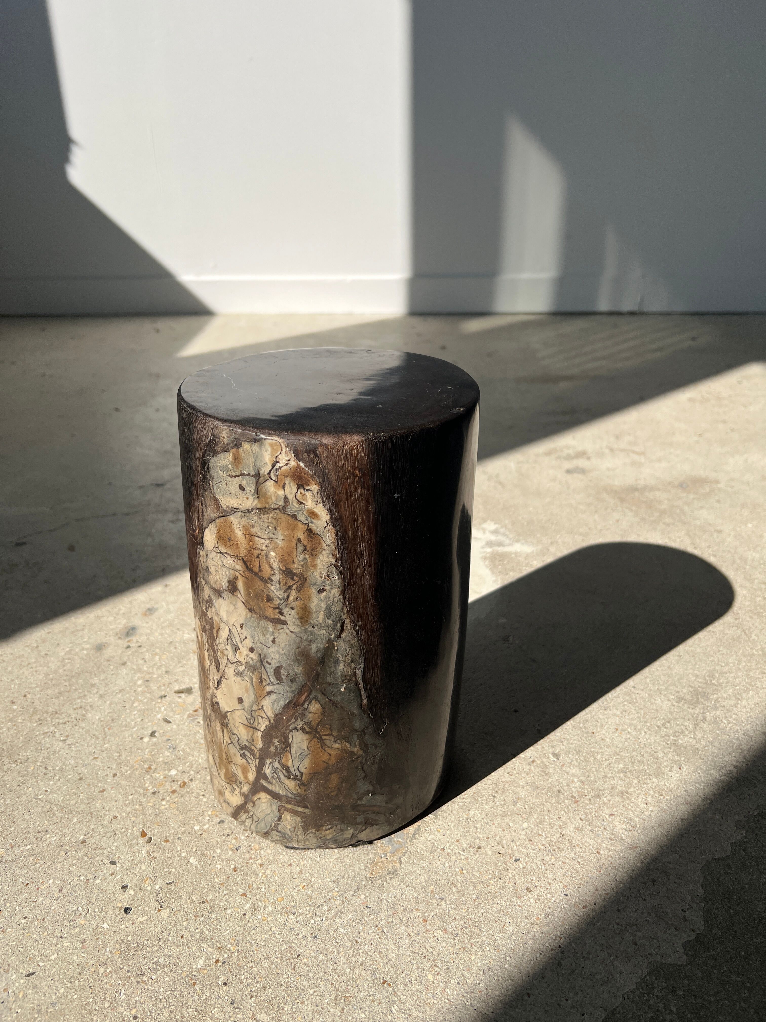 Side table in black petrified wood h:28,5cm d:17cm