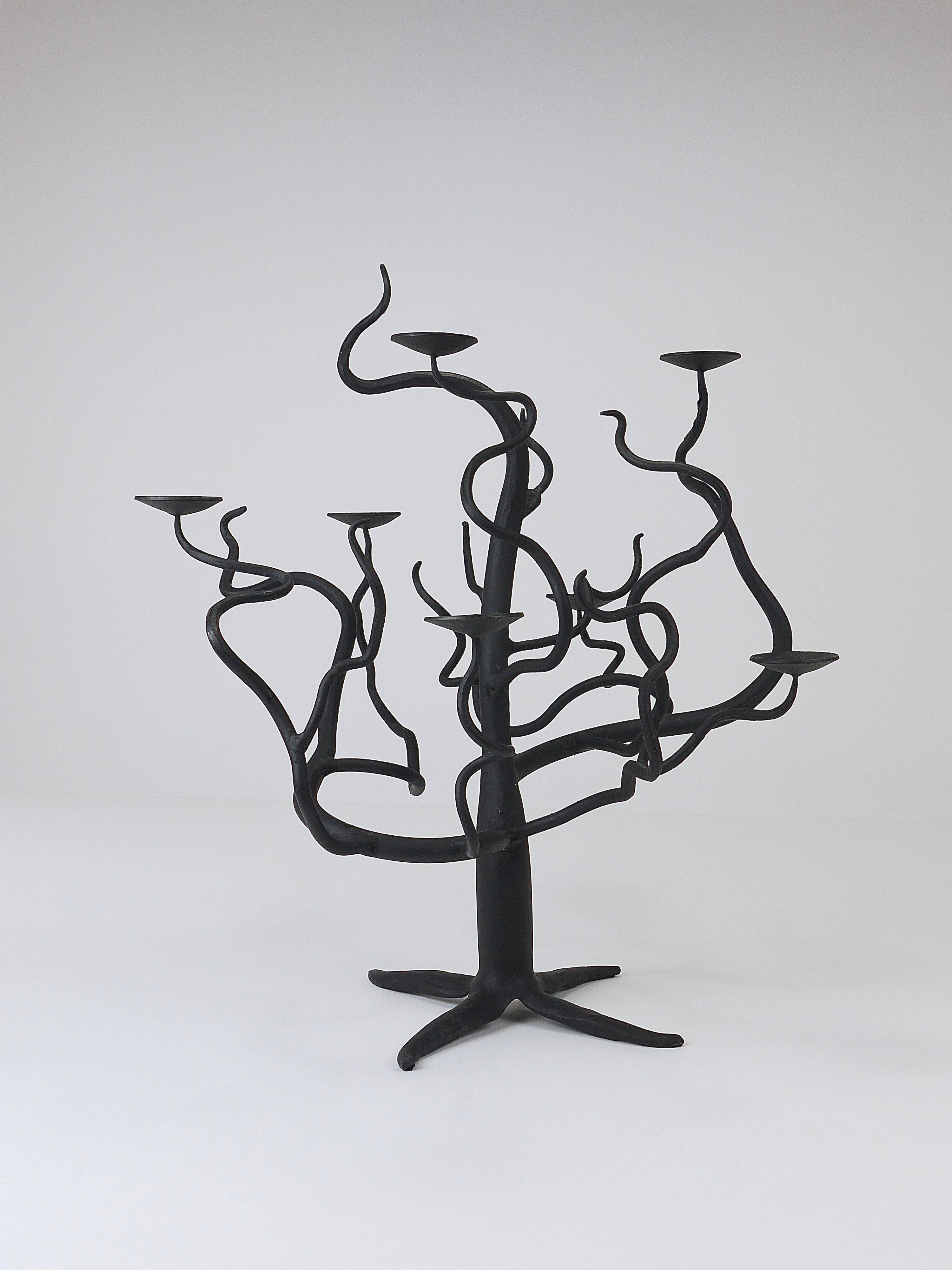 Brutalist Sculptural Chandelier Tree of Life Hand-Forged, 1970s