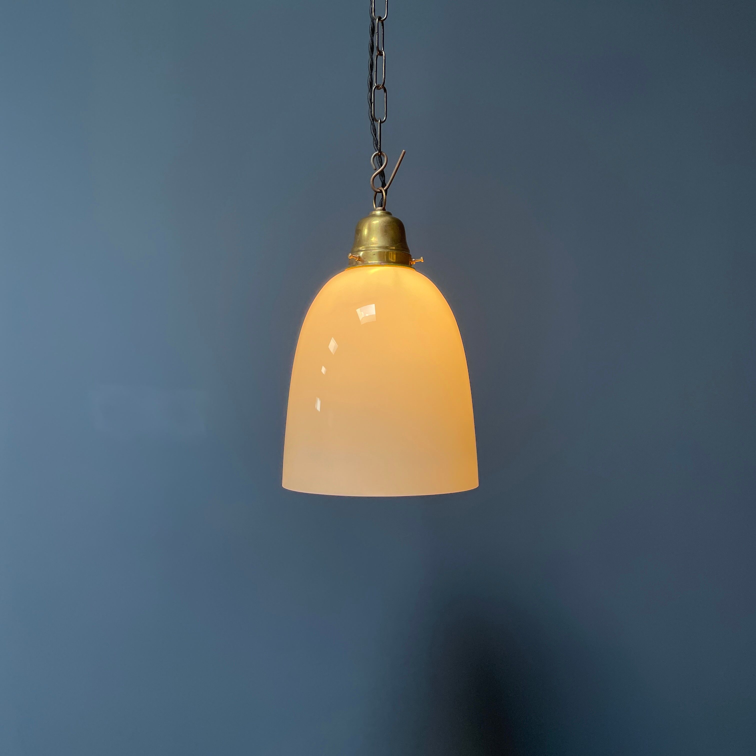 High opaline glass pendant lamp with brass fixture