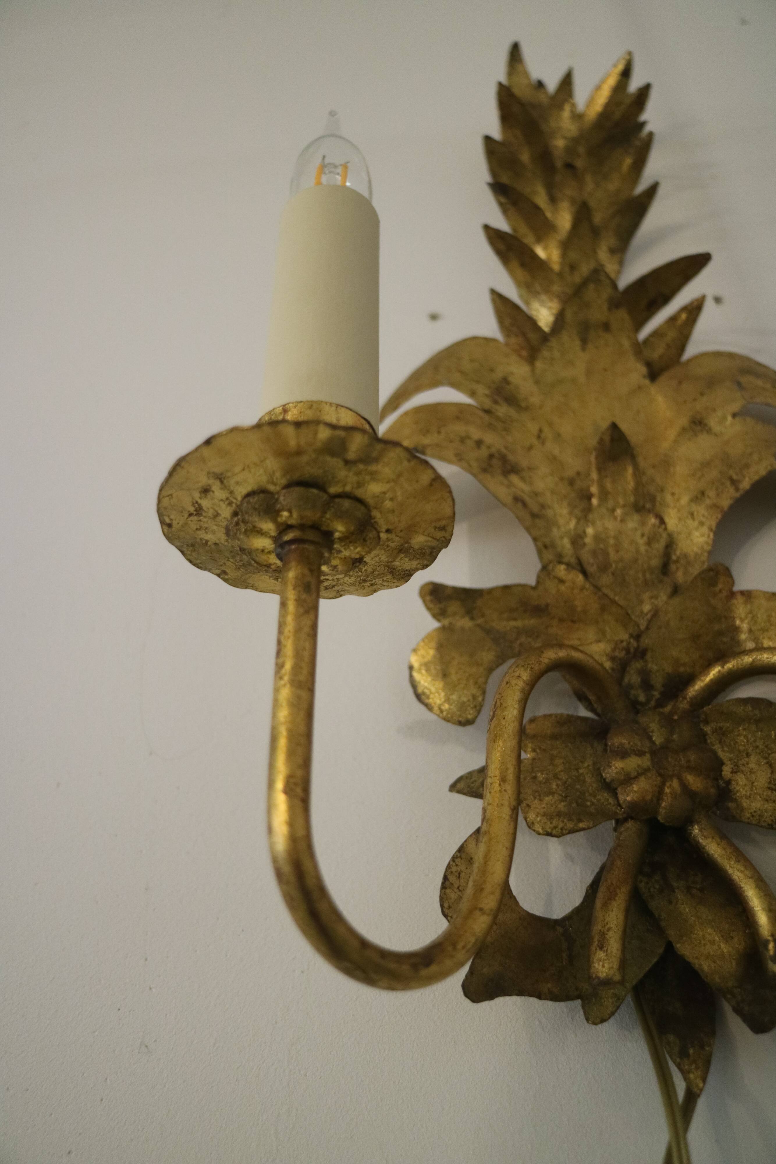 wrought iron wall lamp, with gold leaf, year 60