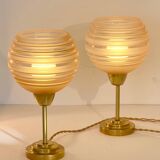 Pair of Art Deco bedside lamps in brass and etched glass