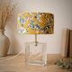 Lampe vintage en pavé de verre et abat-jour fleuri moutarde