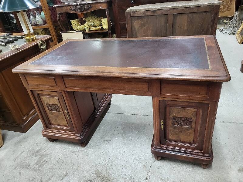 Art deco 4-door, 3-drawer, double-sided, 1930s flat desk