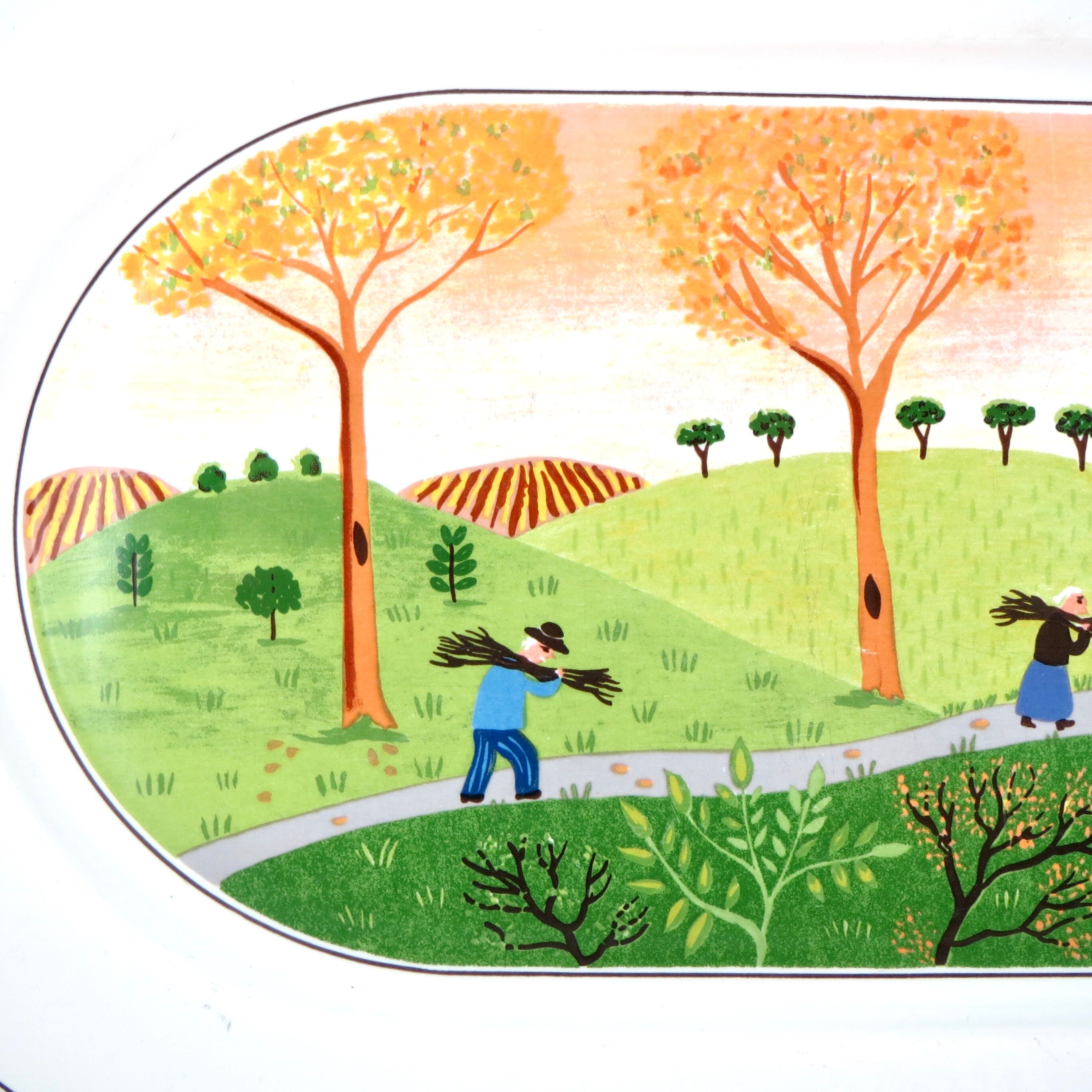 Plat vintage laplau par villeroy & boch porcelaine "scène au champ", naïf design