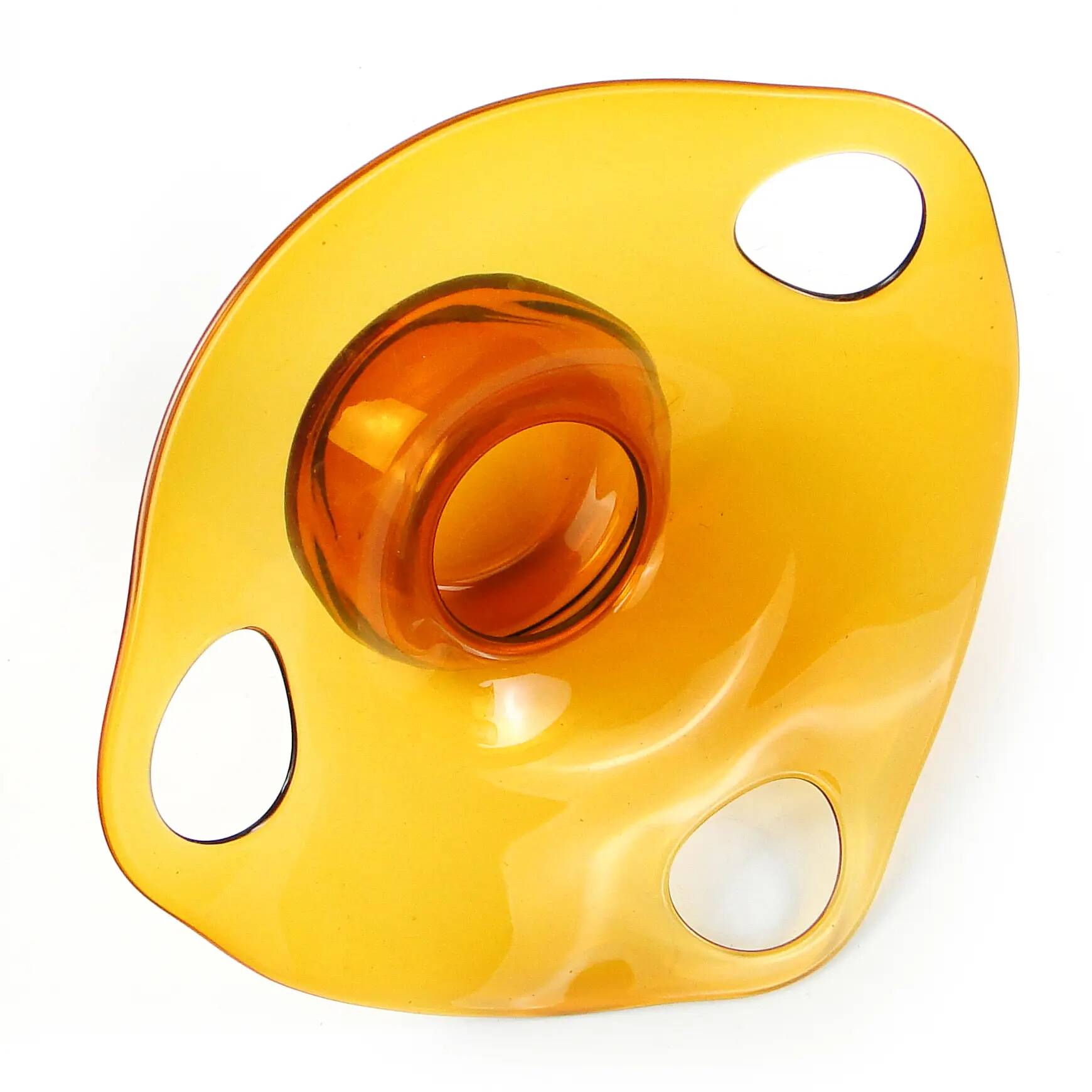 Bol à fruits, moderne du milieu du siècle, en verre orange, conçu par M. Słaboń, Pologne, années 1970.